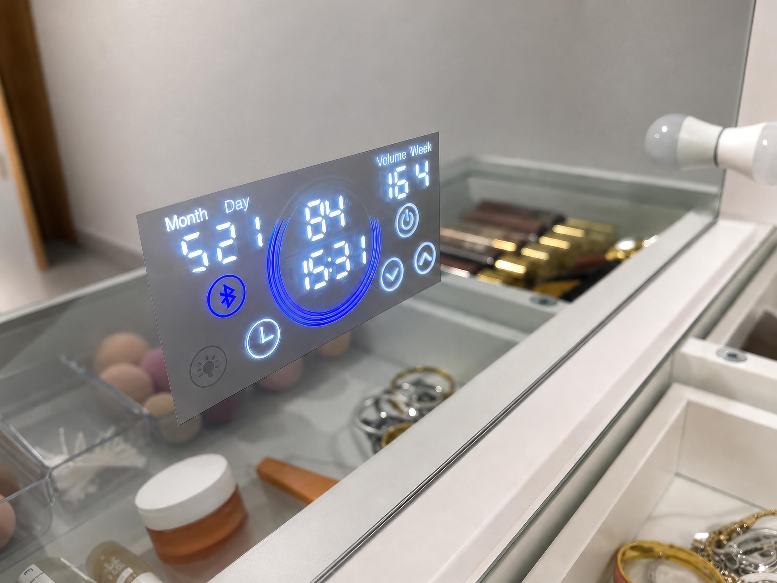 Générique Coiffeuse Vanity avec Miroir Lumineux LED Bluetooth USB – 13 tiroirs – Blanc