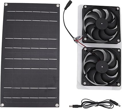 CJBIN Solar Ventilator 15W - 2x Lüfter Mit IP65 Wasserschutz Für Gewächshaus, Hühnerstall & Schuppen