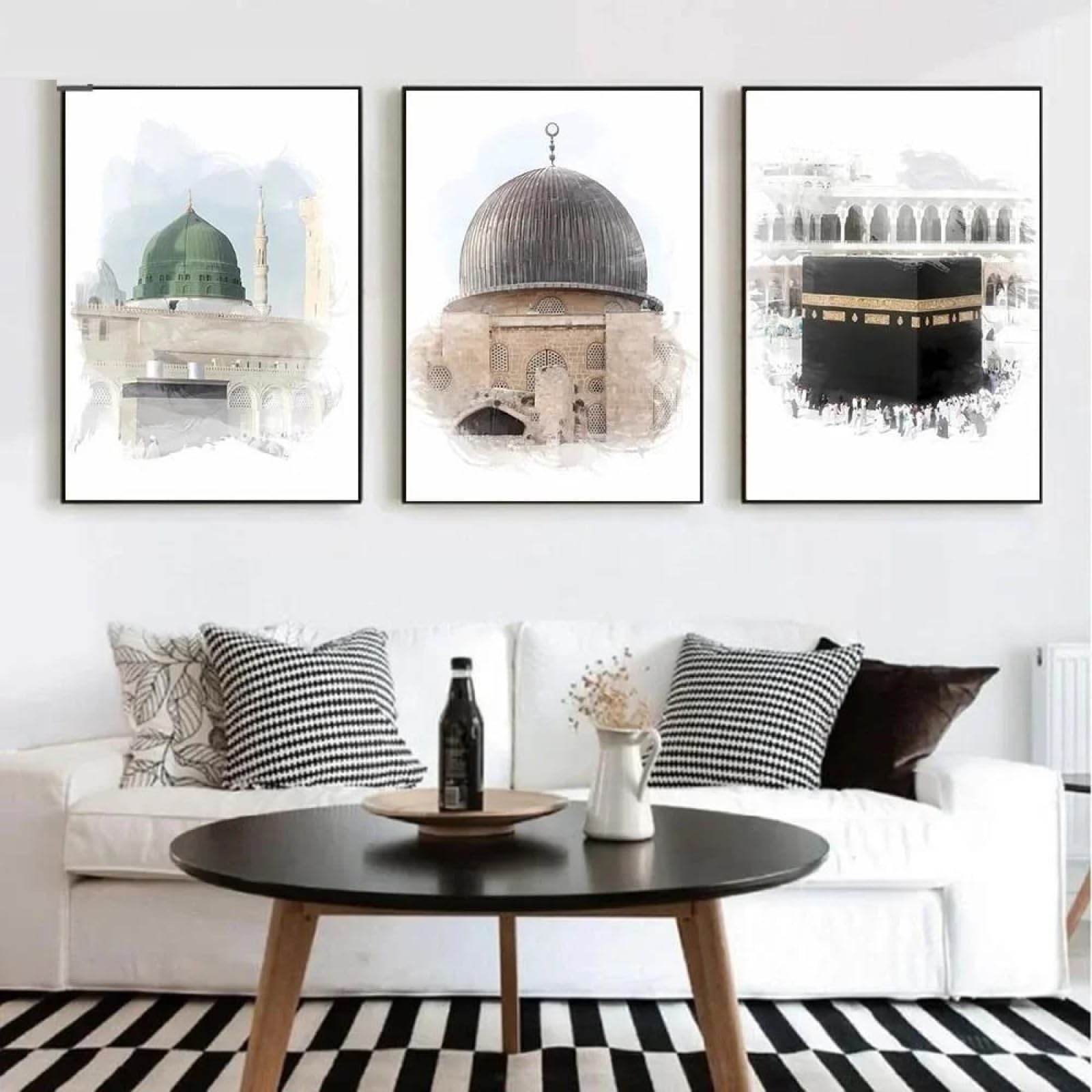 Baibexing Taj Mahal Mecca Jerusalem Mosque Nabawi Wall Art Print Kaaba Islamic Poster Landscape Canvas Painting Bohemia Picture Home Decor 40X60Cmx3Pcs Unframed