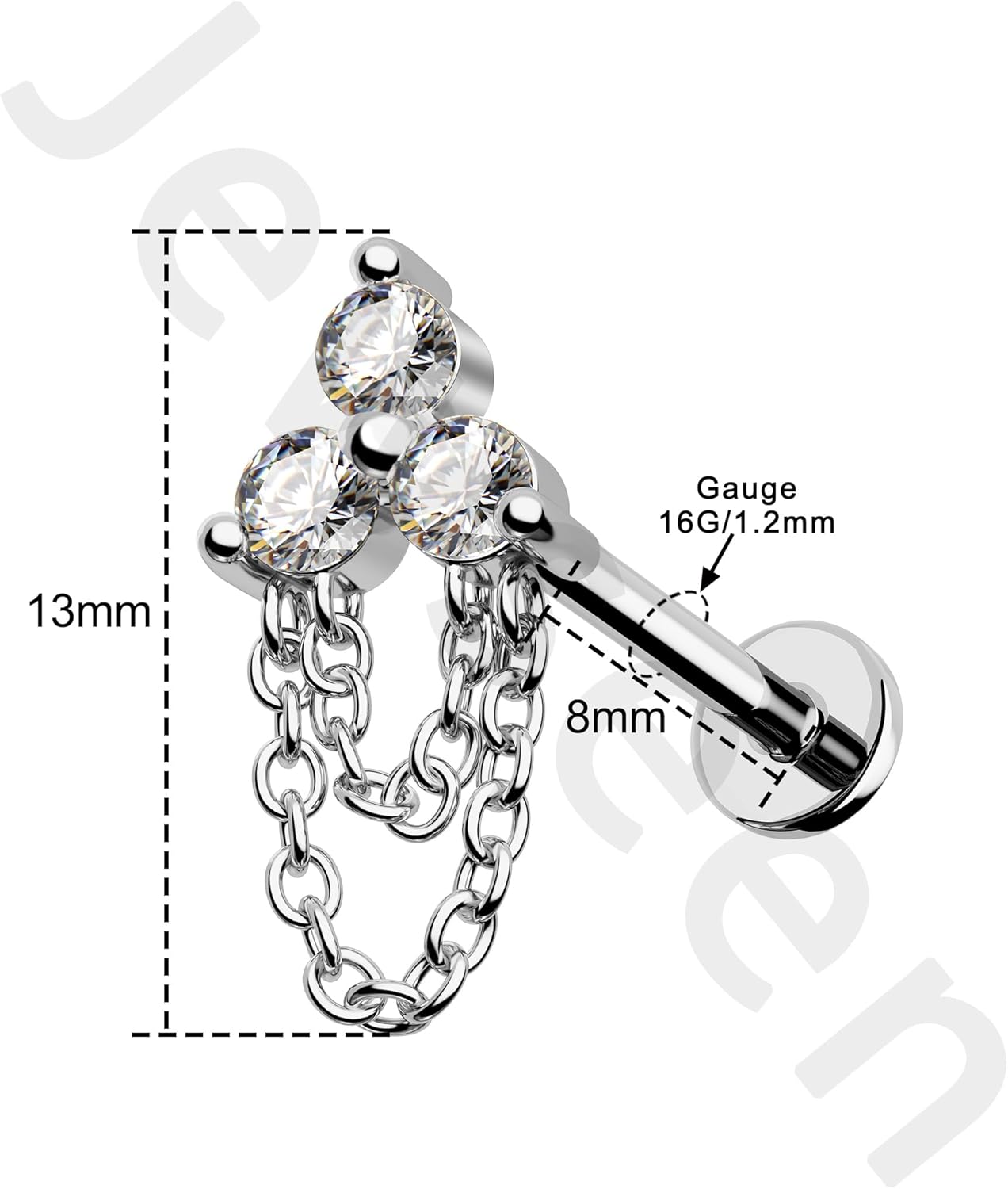 Jewseen G23 Titanium Chain Cartilage Stud Internally Threaded Flat Back Earrings 16g Nose Stud Clover Tragus Helix Earrings Lip Piercing Jewelry for Women Men - Image 5