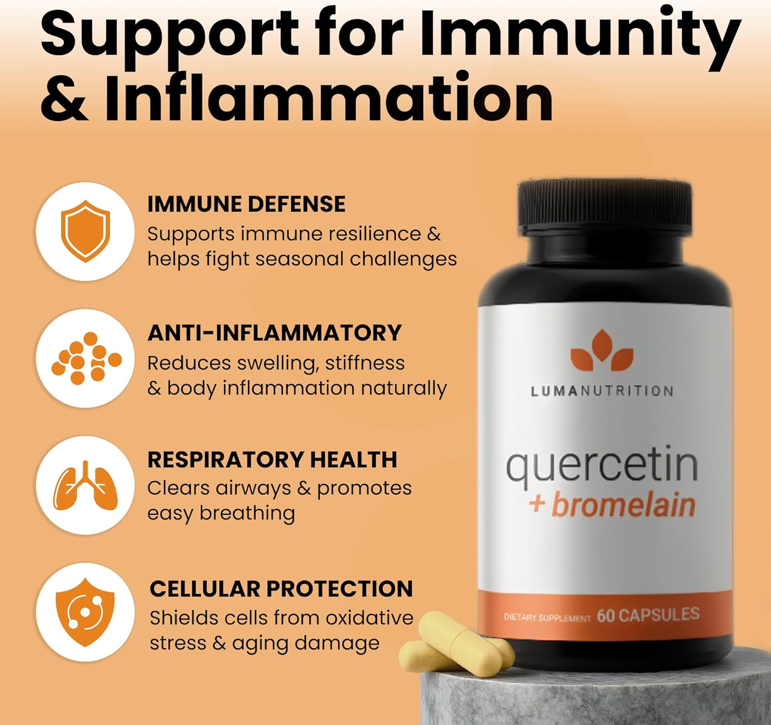 Luma Nutrition Quercetin 500mg - Quercetin with Bromelain Supplement - Antioxidant - Immune Support - Vegan & Gluten-Free - 60 Capsules - Image 2