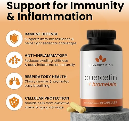 Miniatura 2 de Luma Nutrition Quercetina 500mg - Suplemento de quercetina con bromelina - Antioxidante - Apoyo inmunológico - Vegano y sin gluten - 60 cápsulas