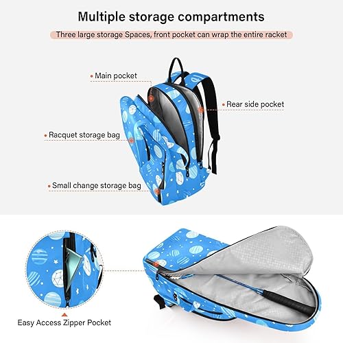 Miniatura 5 de Unisex Tennis Bag Breathable Cartoon Balls Blue Stars Multiple Tennis Badminton Racket Bag for Men Women Tennis Sport bolsa para raquetas de