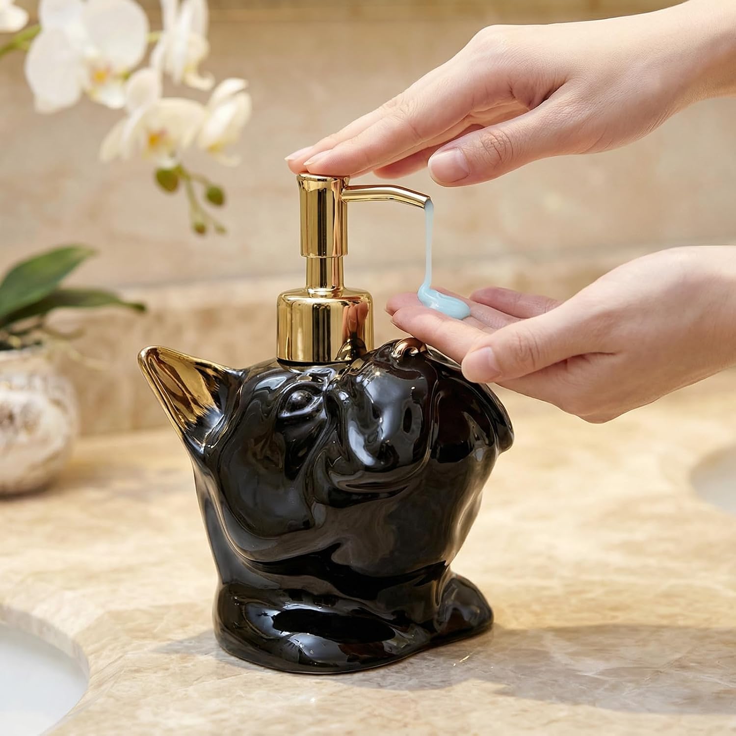 Gold/Black French Bulldog Hand Soap Dispenser Dog Lover Gift image 5