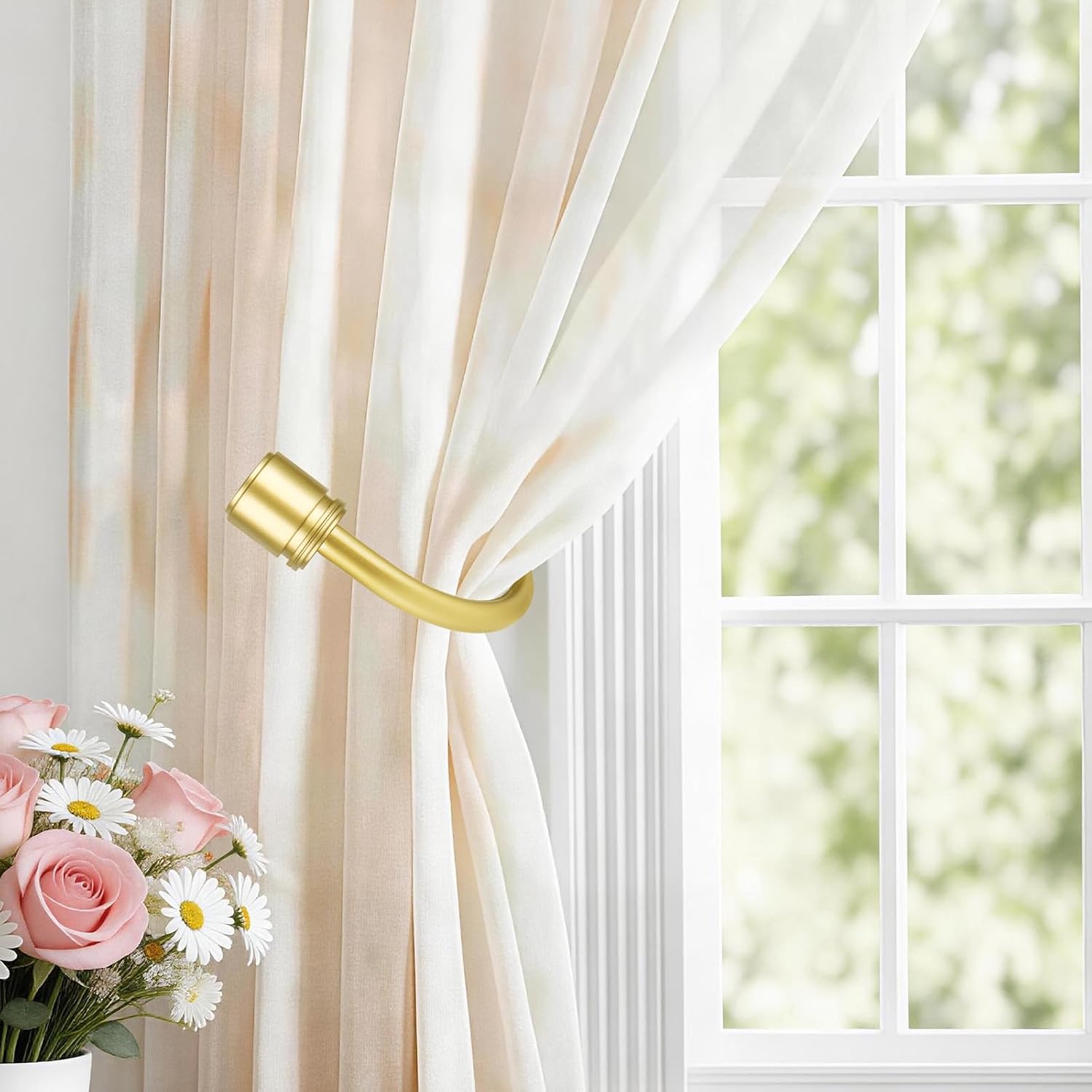 Curtain Holdbacks 2 Pack, HOTOZON Decorative Curtain Tieback with Screws Wall Mounted, Curtain Hooks for Drapes with Simple End Finials, Gold (1 Pair/2 Pack), Small