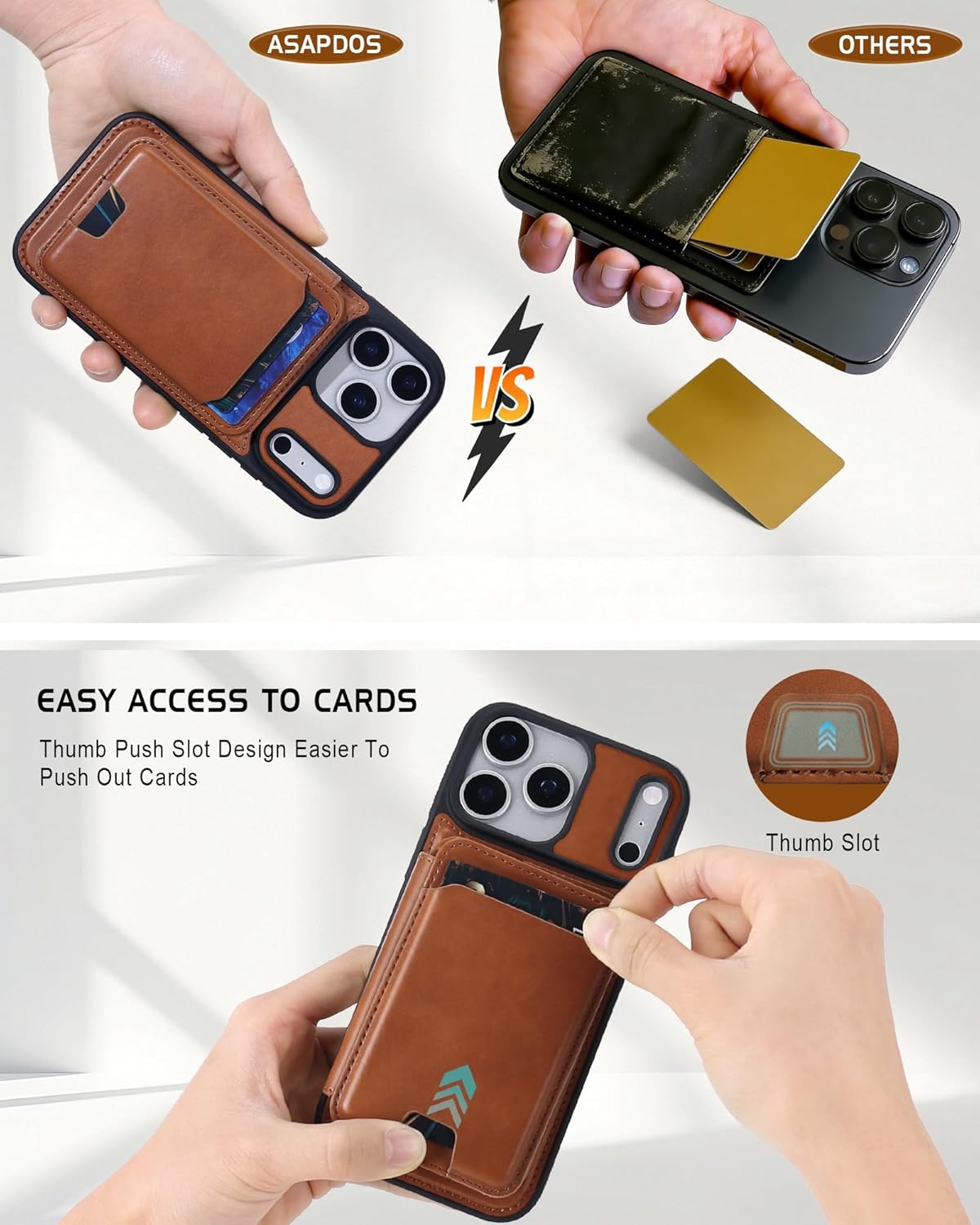 ASAPDOS Magnetic Detachable Wallet Case for iPhone 17 Pro Max with Kickstand,2-in-1 MagSafe Compatible RFID Blocking Card Holder,Slim PU Leather Cover Brown