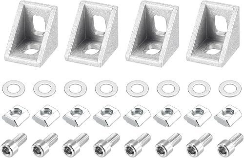 uxcell Juego de 4 kits de refuerzo de soporte de esquina interior, conector de ángulo 0.787x0.787x0.669in 2020 para perfil de aluminio de la serie