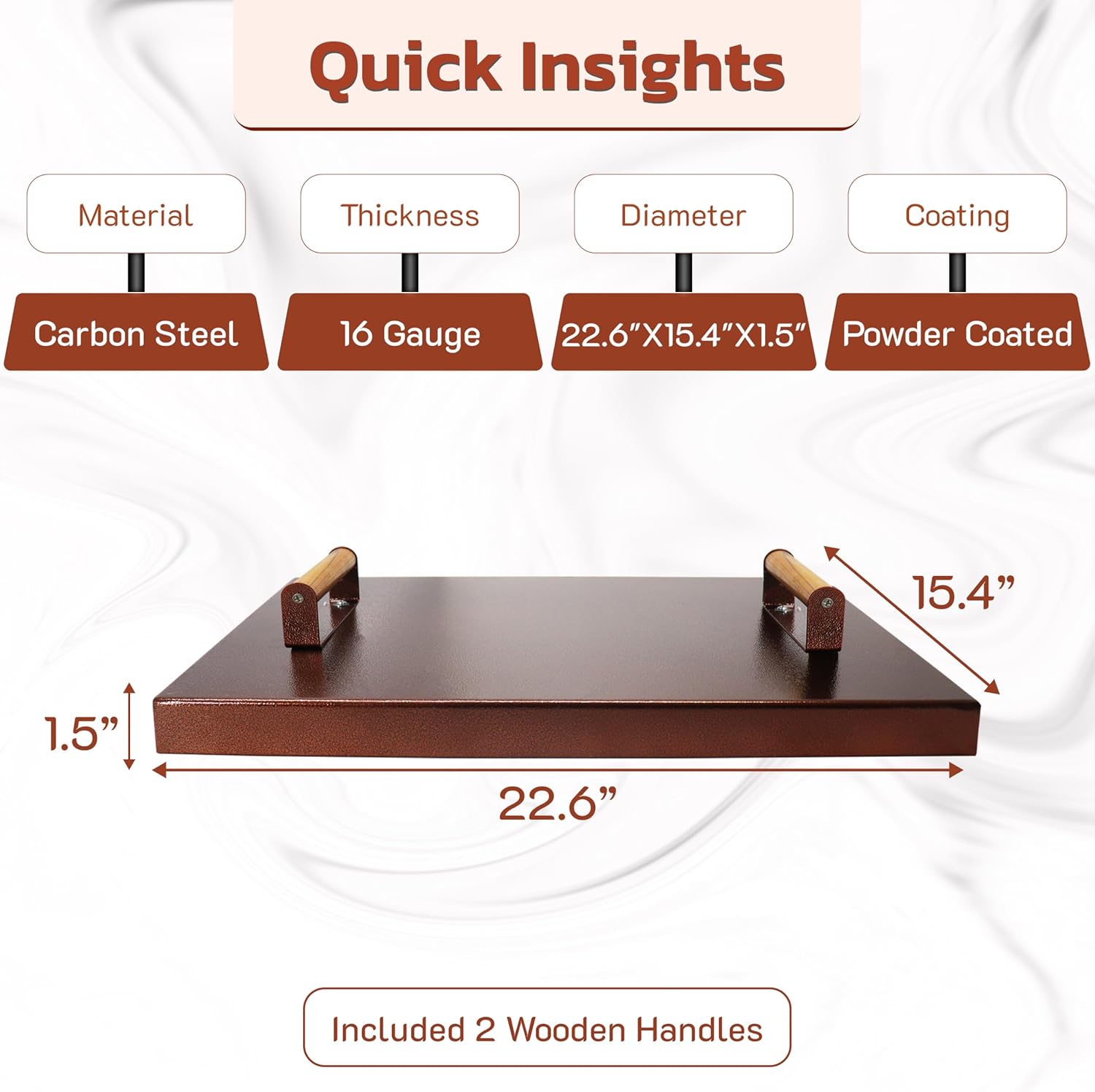 FEBTECH 22.6" Fire Pit Lid Rectangle - 16 Gauge Carbon Steel FirePit insert Cover with 2 Heat Resistant Wooden Handles - Fire Pit Accessories Ideal for Outdoor Fireplace.