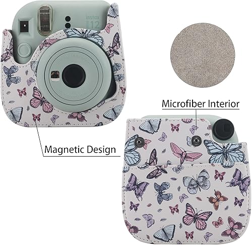 Miniatura 3 de Frankmate Funda protectora compatible con Fujifilm Instax Mini 12 11 9 8 cámara de película instantánea con bolsillo y correa ajustable (mariposa