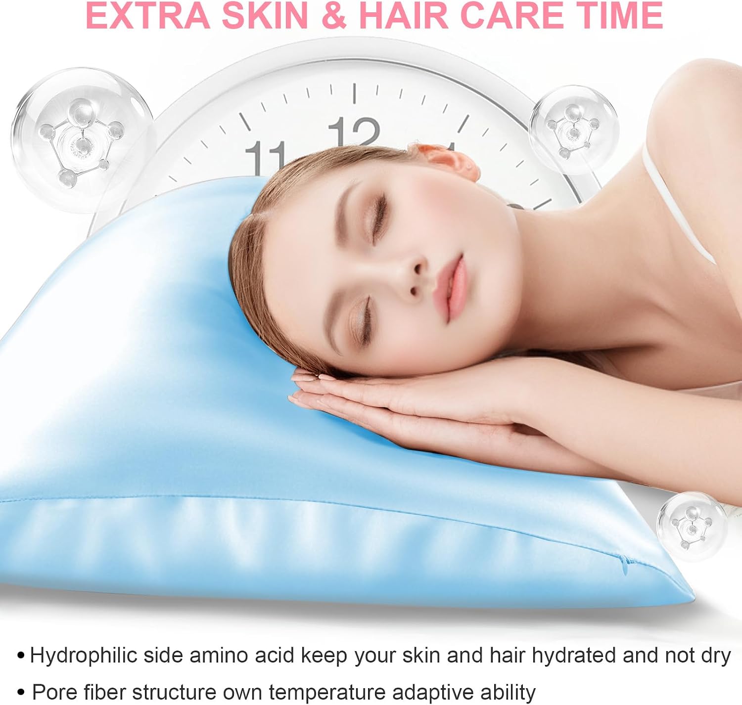 Silk Pillow Cases 2 Pack Standard Size with Hidden Zipper, Mulberry Silk Pillowcase for Hair and Skin, Smooth and Soft Breathable Cooling Silk Satin Pillowcase Set of 2, Gifts for Women，Sky Blue thumbnail