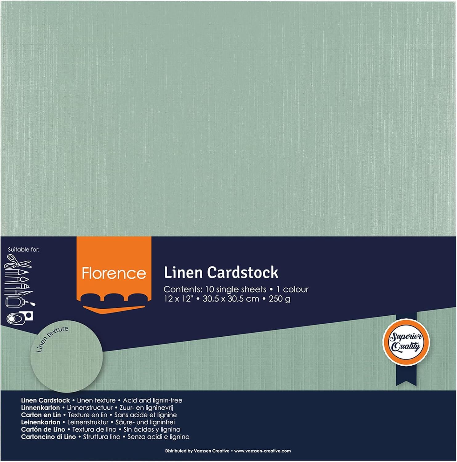 Florence Linen Cardstock Green 250 g - Coloured Paper 12 x 12 inches - Iguana - Card Making - Scrapbooking Supplies - Tear-Resistant - Create Elegant Invitations, Gift Boxes and Art Projects