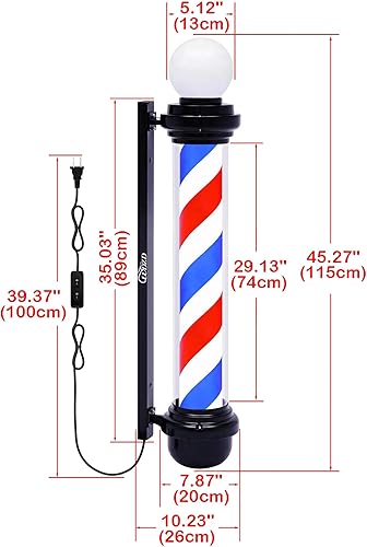 Miniatura 10 de Luz de poste de peluquero rojo, blanco y azul de 35 pulgadas