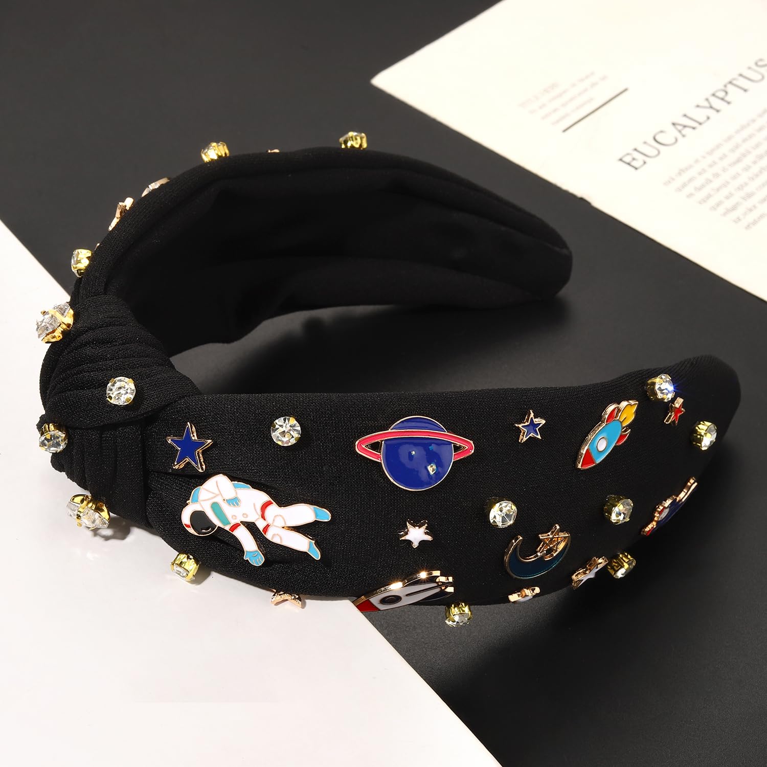 mokkia Diademas de astronauta espacial para mujer, Saturno, planeta, cohete, espacial, diadema anudada con diamantes de imitación, estrella, celestial, explorador espacial, accesorios para el cabello