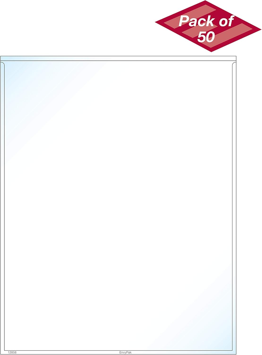 EnvyPak Full Page Pocket/Holder, Peel and Stick Adhesive, Top Loading, Clear, Holds 8.5” x 11” Sheet - Pack of 50
