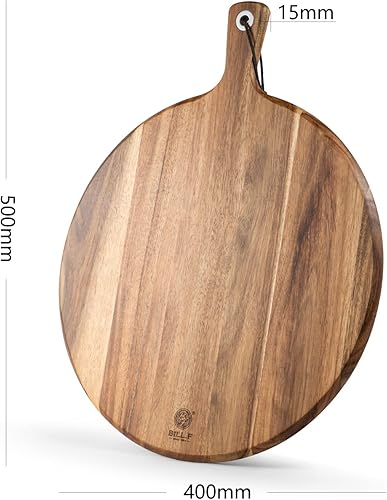 Miniatura 10 de BILLF - Pizza de madera de acacia tabla de cortar de 12 pulgadas tabla de remo de queso plato de pan y galletas para servir y preparar alimentos