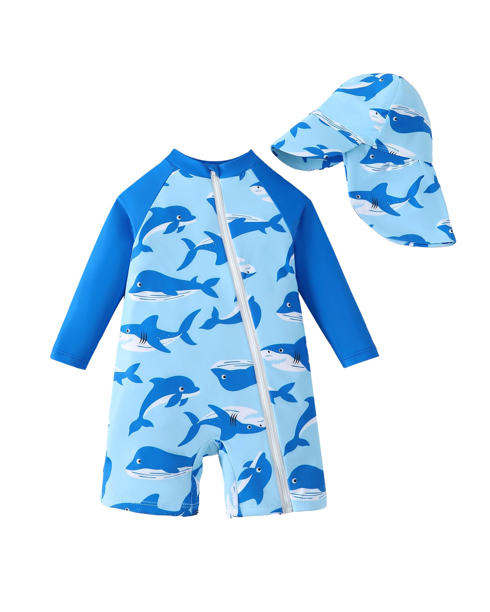 Baby Boy Swimsuit Rash Guard Swimwear Zipper Toddler Boy One Piece Bathing Suit With Hat Sun Protection Sunsuit