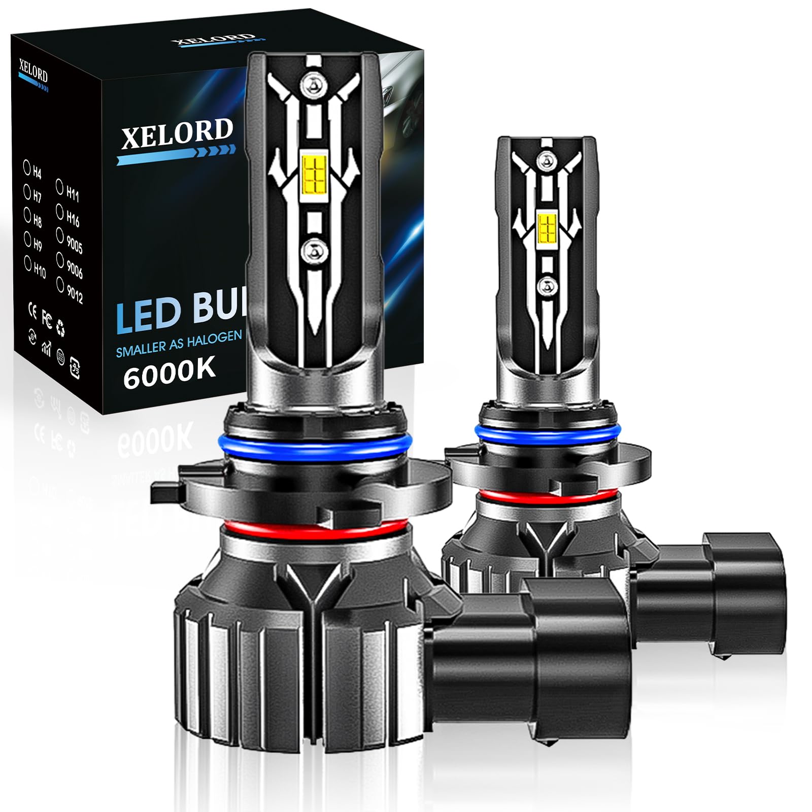 XELORD HIR2 9012 LED Ampoules 6000K Lumière Blanche,De Phares Avant De Voiture 12V,Pack De 2