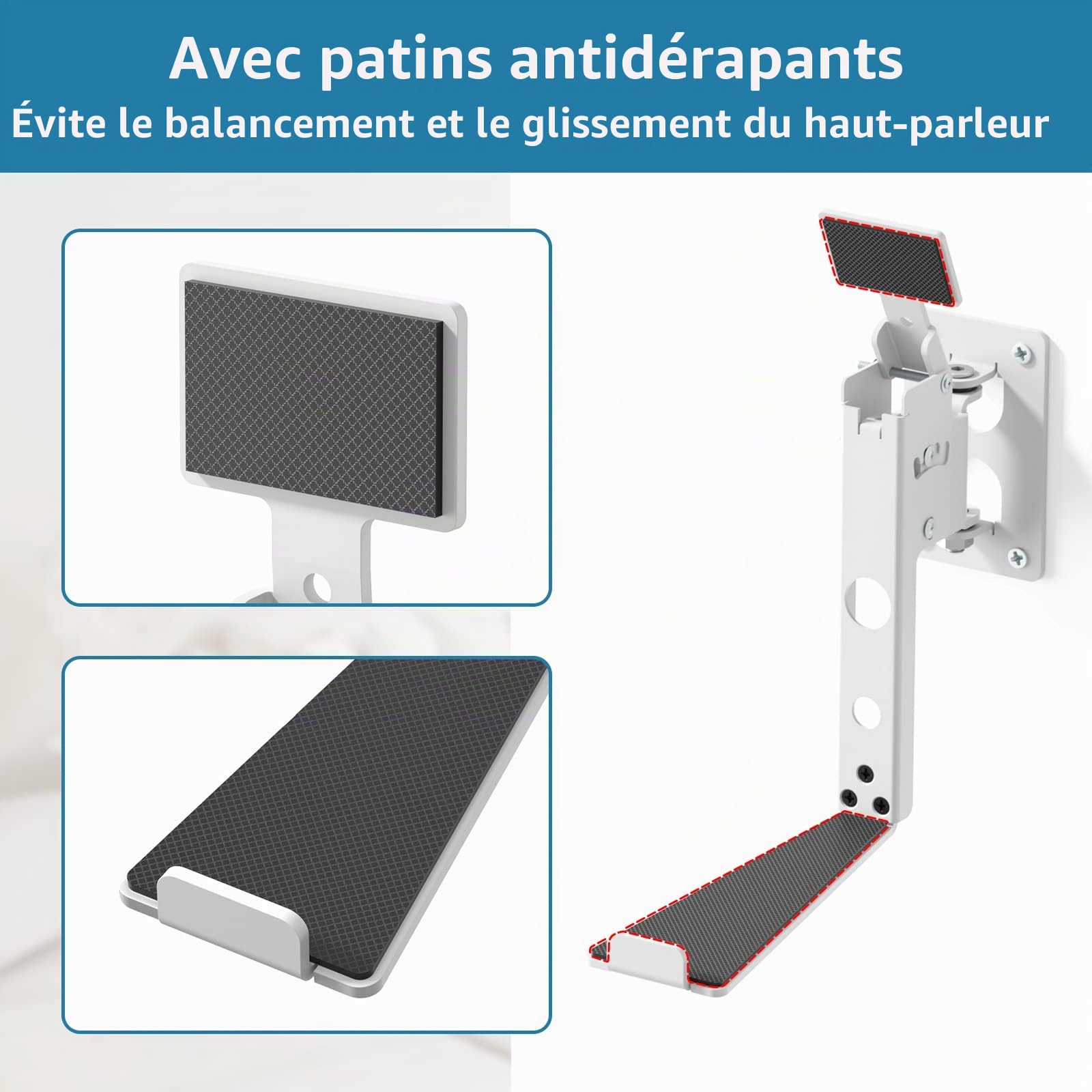 Support Mural Robuste pour Haut-Parleur Sonos Five & Play 5 Gen 2 - Inclinaison et pivotement réglables - Blanc