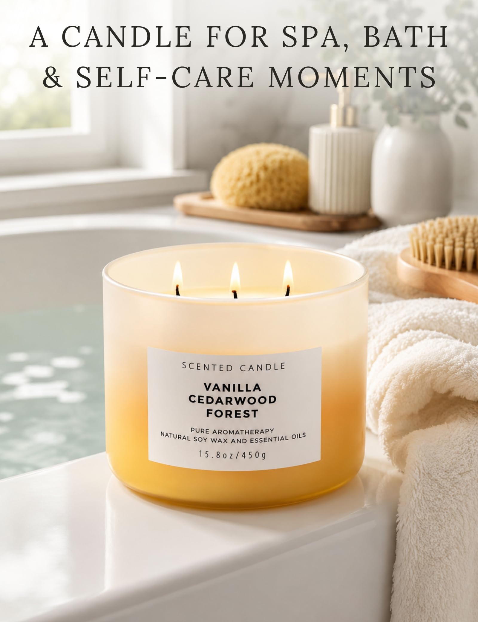 Duftkerze Vanille Zedernholz Waldkerze | 3-Docht große Soja-Kerzen 450 ml | Aromatherapie-Vanille-Kerze für Damen und Herren | warmer, holziger, gemütlicher Duft für Zuhause | langanhaltende, saubere