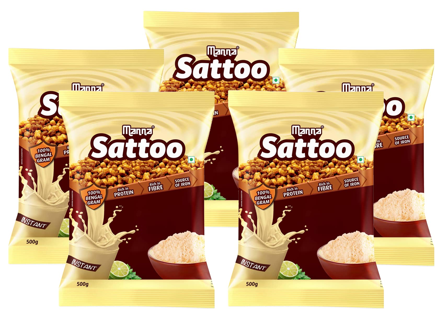 Manna Sattu Atta Atta 100% Channa Sattu Roasted Gram Atta Flour (500 x 5 Packs)
