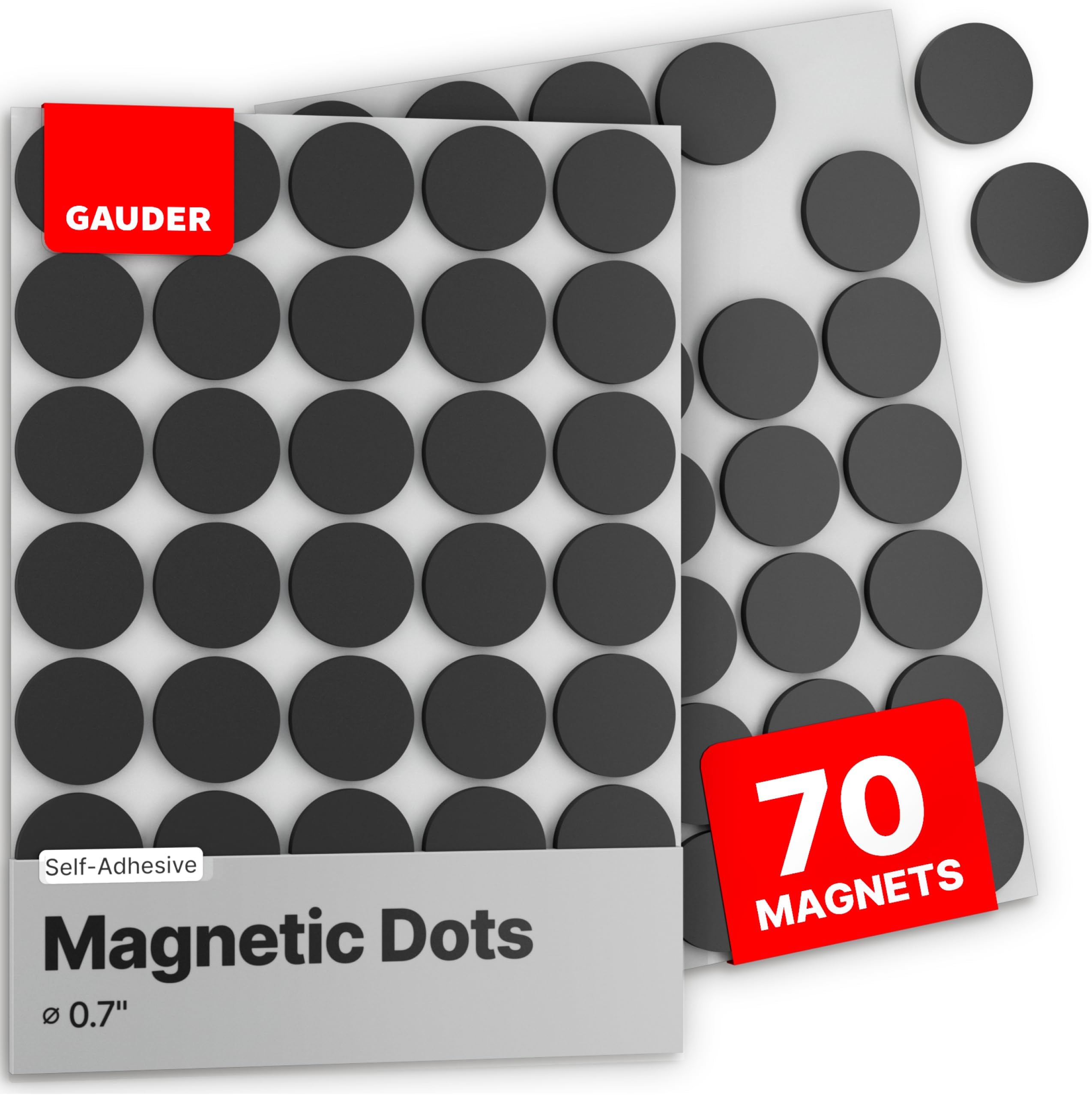 GAUDER Magnetic Dots | Small Sticky Magnets with Adhesive Backing (0.7") | Self-Adhesive Flexible Magnets for Crafts, Whiteboards, Refrigerator