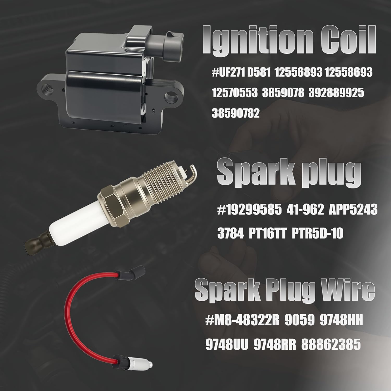 8PCS UF271 Square Ignition Coils Pack & Double Iridium Spark Plugs & Spark Plug Wires for Chevy Avalanche Express Silverado Suburban Tahoe GMC Savana Sierra Yukon Cadillac Escalade 4.8L 5.3L 6.0L D581