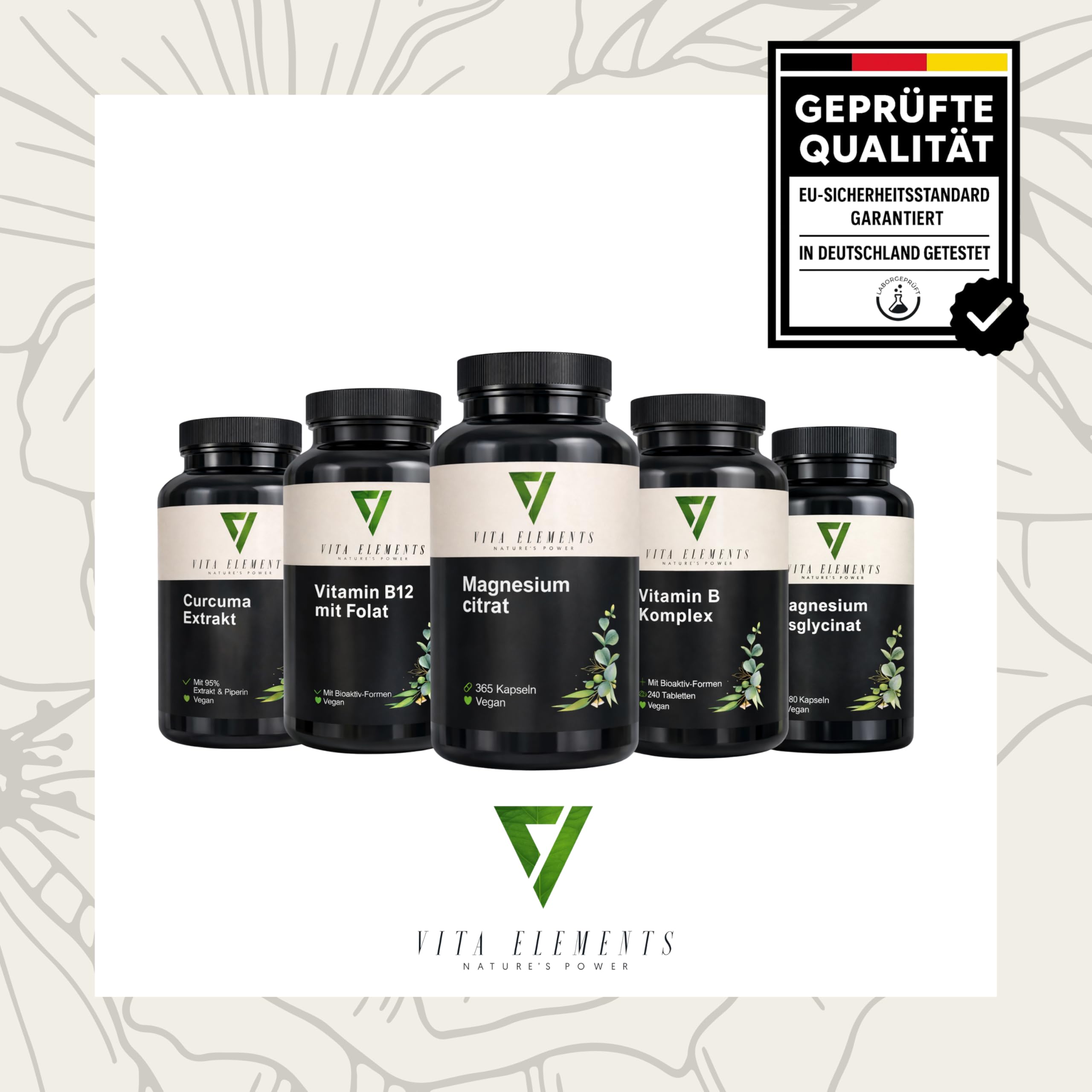 Vita Elements Premium Magnesiumcitrat - 365 Kapseln - 360mg elementares Magnesium - 4 Monate Vorrat - Laborgeprüft - Vegan - Ohne Zusätze – Hochdosiert