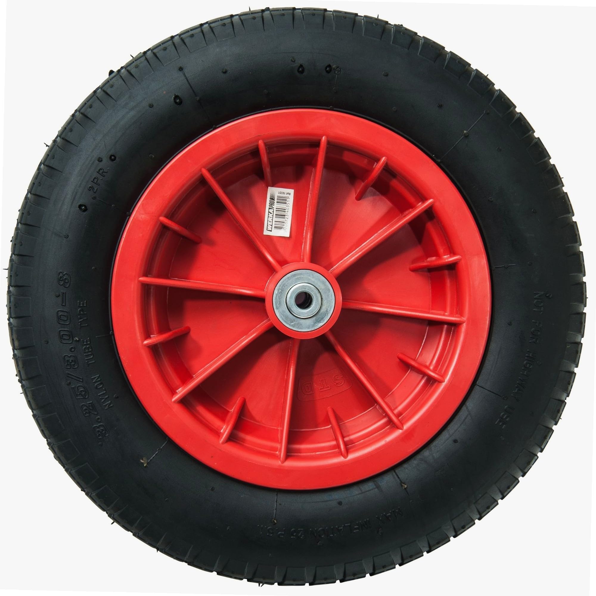Werka Pro Red - 10351 - Inflatable Wheel 13" - Plastic Rim - D: 330 X 85 - Bore 10 Mm - Hub 74 Mm - Ideal For Hand Truck, Trolley