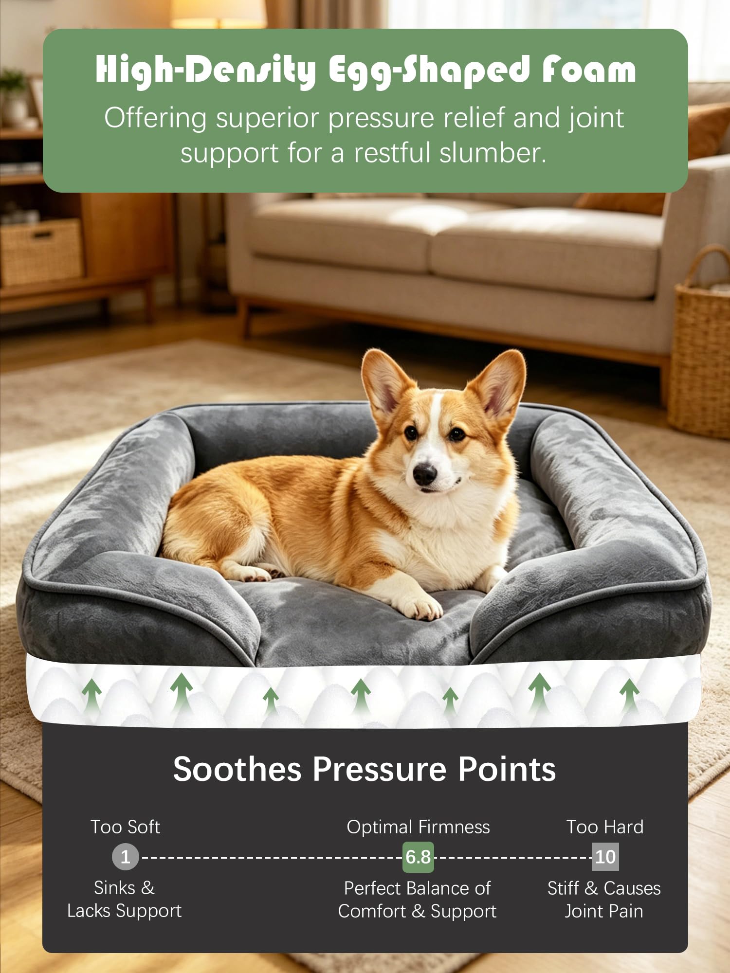 Spotted Play Orthopedic Dog Bed with Sides - Sofa Beds for Medium Dogs, Supportive Foam Pet Couch Bed with Washable Removable Cover, Waterproof Lining and Non-Slip Bottom, Dark Grey - M view 4
