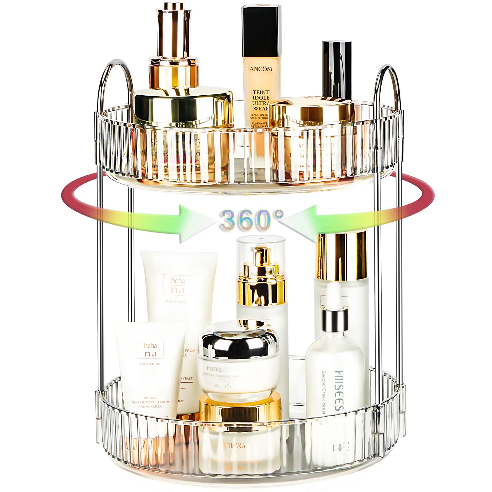 Photo 1 of Niluks 360 Rotating Makeup Organizer, 2 Tier Lazy Susan Bathroom Counter Organizer, Skincare Organizers, Spinning Perfume Organizer & Vanity Organizer Countertop (Silver Clear, 2 Tier)