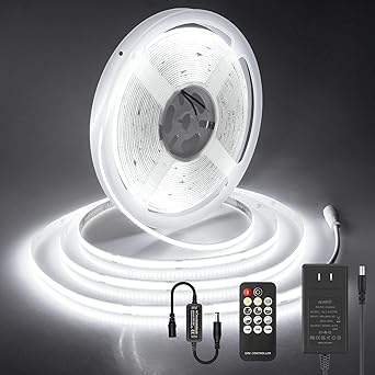 ALITOVE 32.8ft COB Led Strip Light White 6500K Super Bright 24V LED Rope Lights with Remote Dimmable 3200LEDs CRI90+ Uniform Glow LED Tape Light for Mirror Under Cabinet Living Room Study Wardrobe