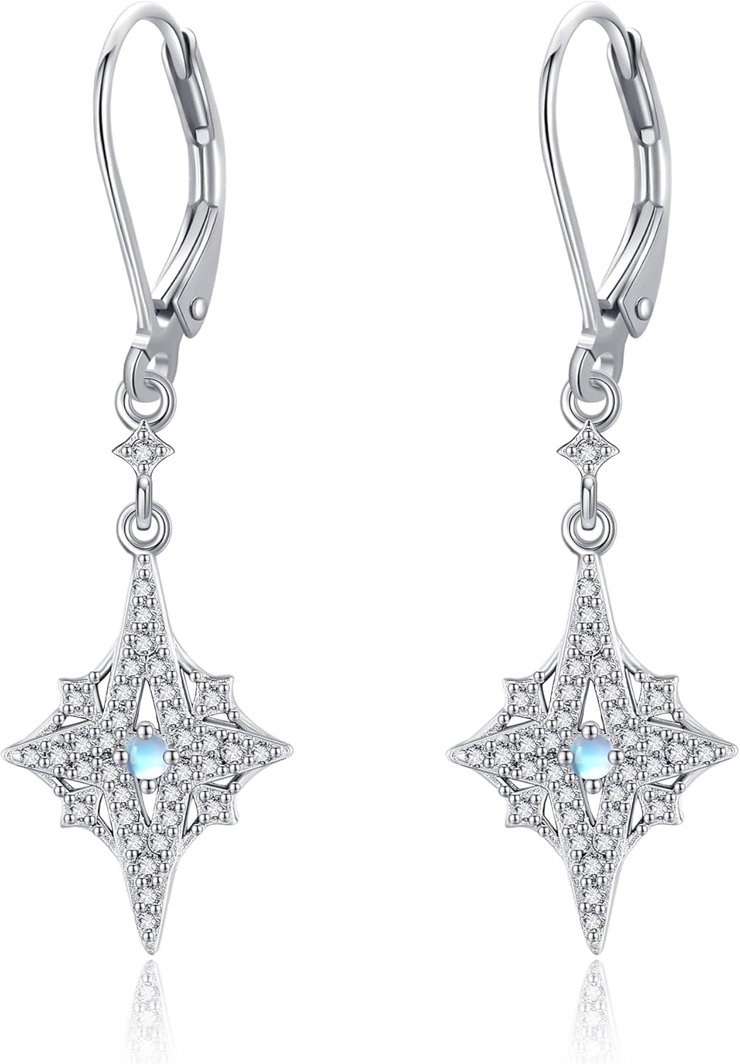 Star Earrings 925 Sterling Silver Moonstone Dangle Drop Earrings Moonstone Jewelry Valentine's Day Gifts for Women