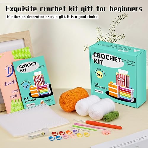 Miniatura 3 de Pnytty Kit de ganchillo para principiantes, kit de iniciación de tejido, soporte de cubierta de caja de pañuelos con tutoriales en video paso a