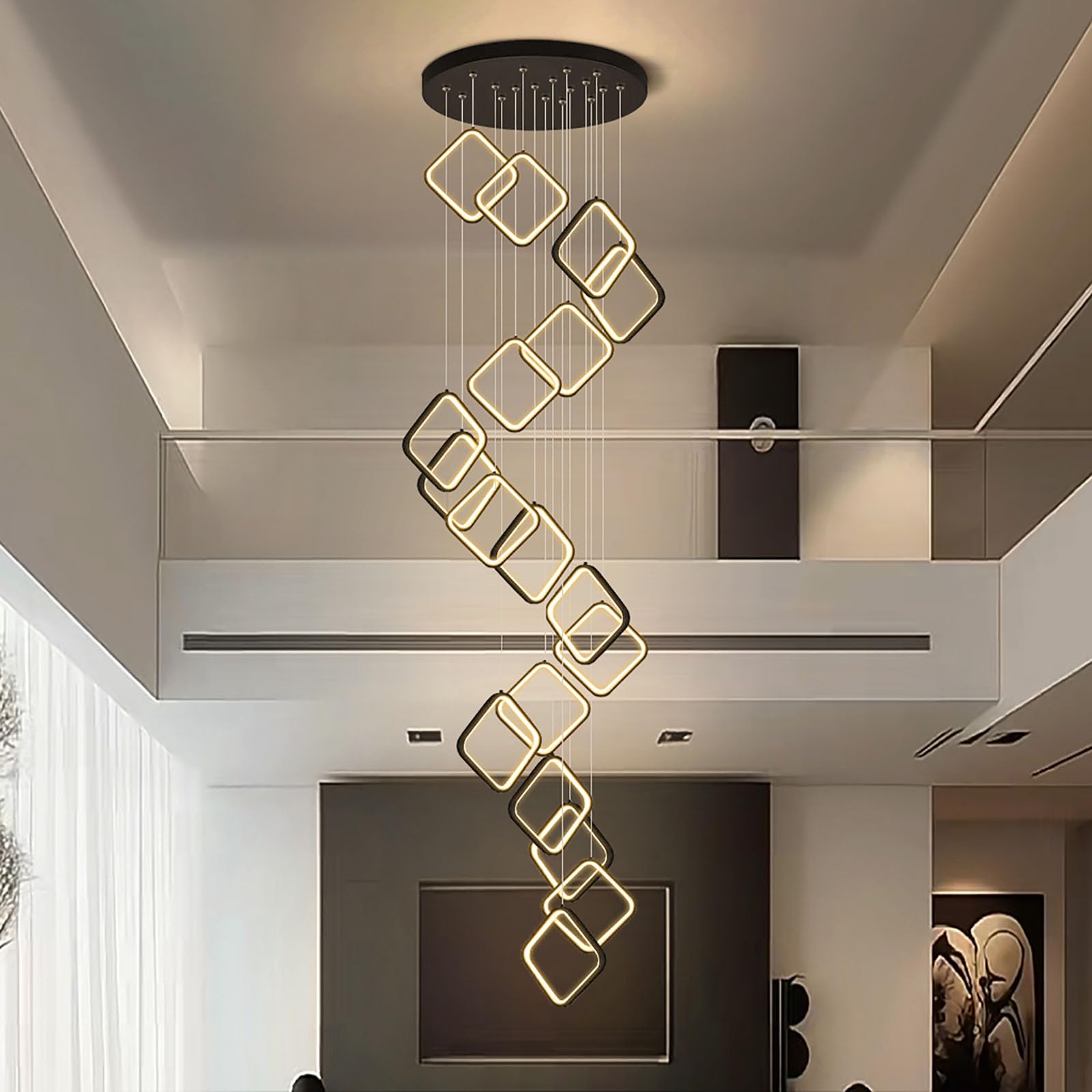 PCXEHUYP Large Staircase with Remote Control,12/15/18 lights Dimmable Light for Villa High Ceiling Foyer,300cm Adjustable Height, Creative Decor Chandelier(15 l