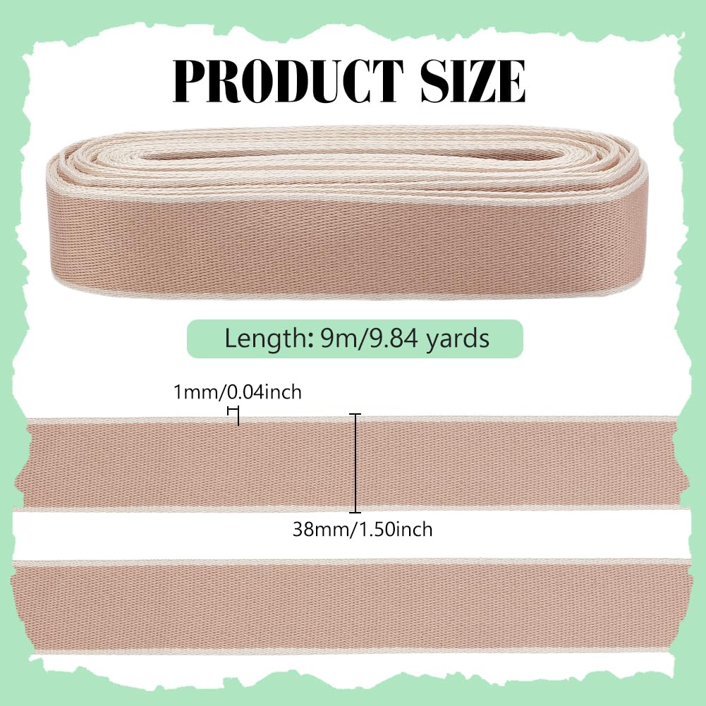 PH PandaHall 9.8 Yards Webbing Straps Nylon Webbing 1-1/2 Inch Wide Striped Ribbons Light Tan Heavy Sewing Webbing Flat Straps Webbing for DIY Crafts Belt Backpack Handles Purse Leash Furniture Making
