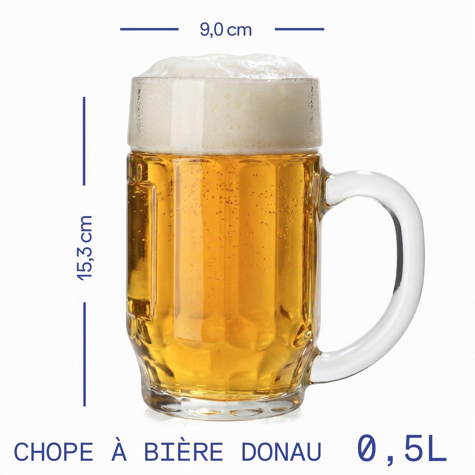 Oberglas DONAU Chopes à Bière Lot de 6, 500 ml | Chope classique avec grand cartouche à graver | Idéal pour Lager, Märzen & Bock | Verre horeca robuste | Cadeau lavable au lave vaisselle maison
