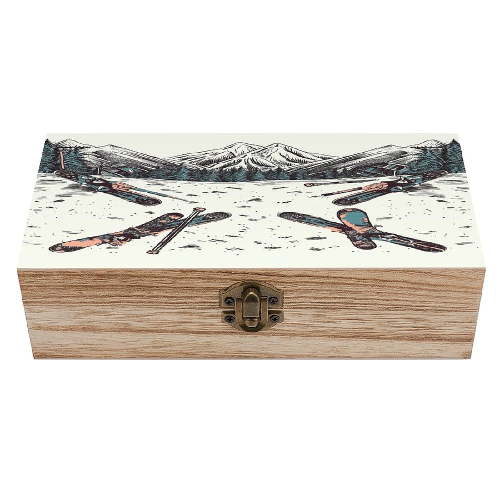 Adfgyerh Style Skiing With Gear Set Bins Solid Wood，Jewelry Box Retro And Exquisite，Storage Box Used For Storing Photos, Souvenirs, Letters, Gifts, And Jewelry.