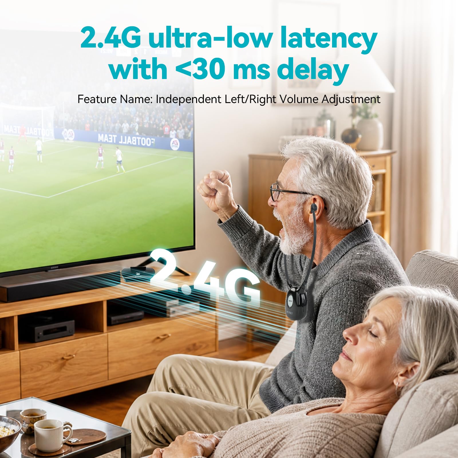 Retekess TA008 Cuffie Per Tv, Cuffie Per Tv Senza Fili Per Anziani, 2,4 G a Bassa Latenza, Amplificatore Uditivo, Doppia Batteria - 10 Ore Di Utilizzo, Amplificazione Del Suono TV Per Anziani