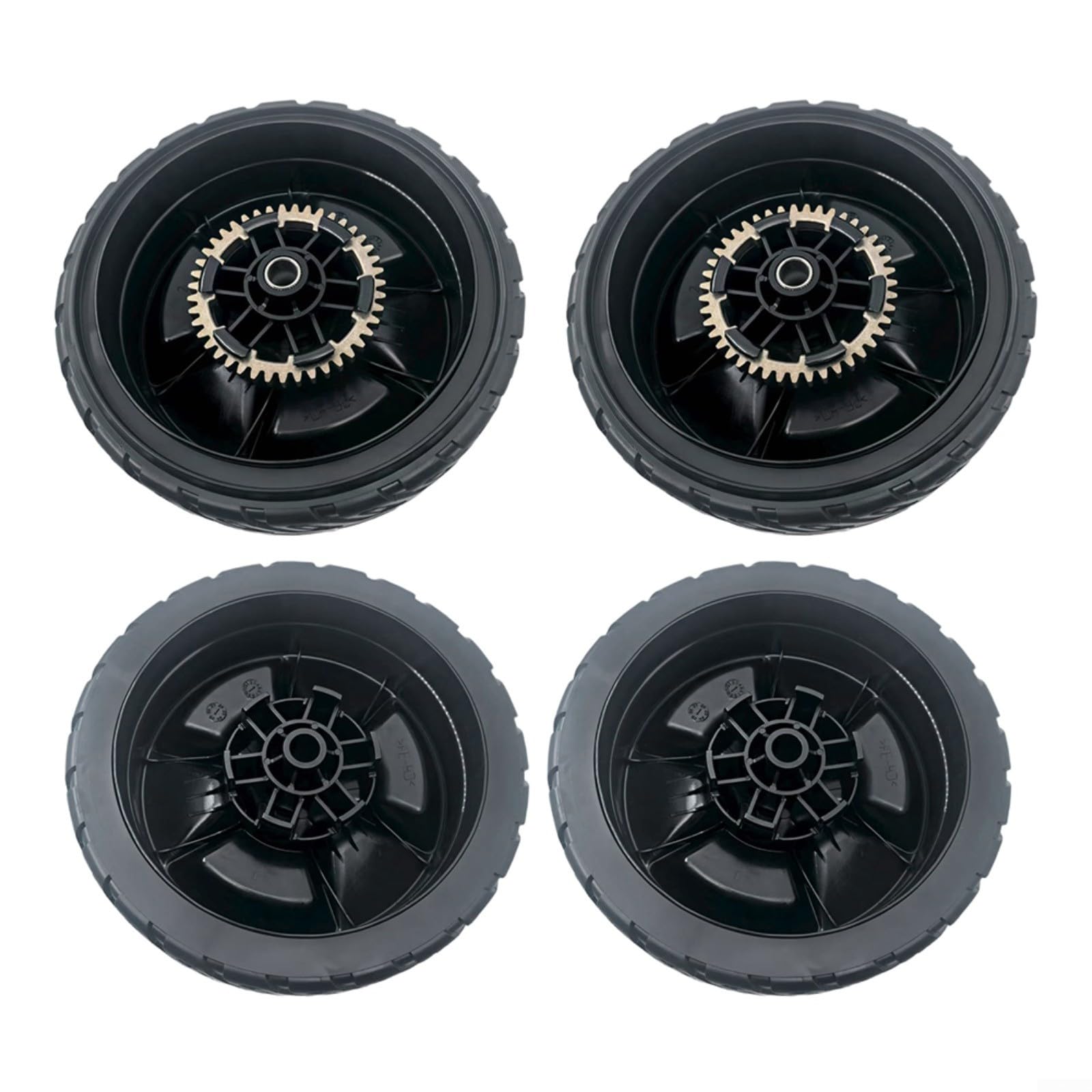 FUBESK Juego de ruedas de plástico para cortacésped de 8 pulgadas con engranaje de transmisión de 12 dientes serie HRN216, para modelos 44710-VR8-N00ZA y 42710-VR8-N00ZA (4 piezas delanteras y
