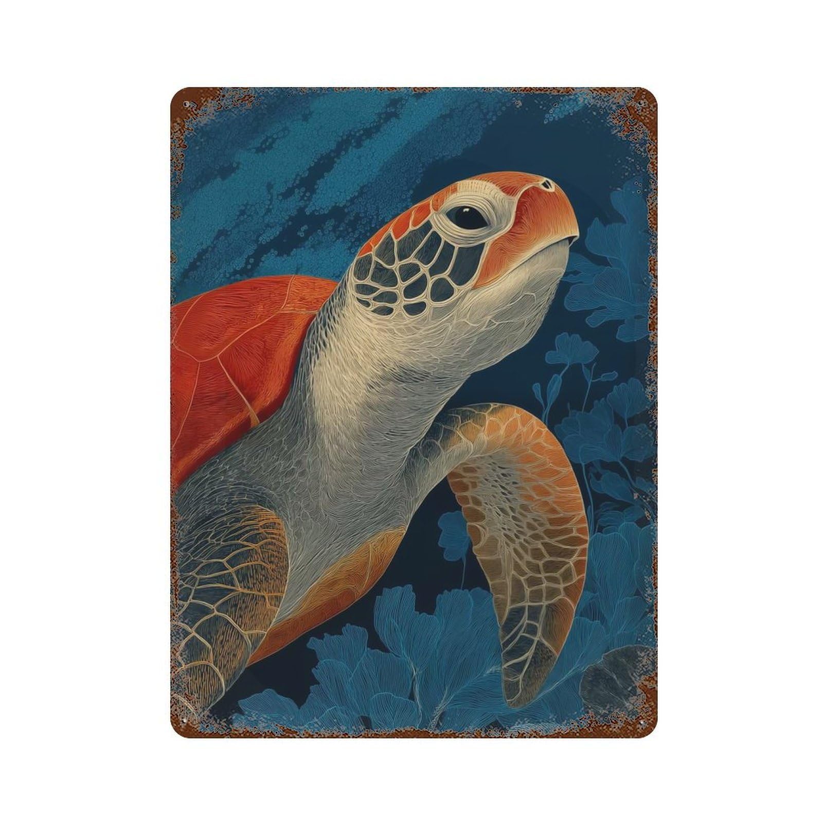 Garage Style Sea Turtle Portrait Decorative Tin Sign 15.7"x11.8", Novelty Wall Decor for Bar And Workshop