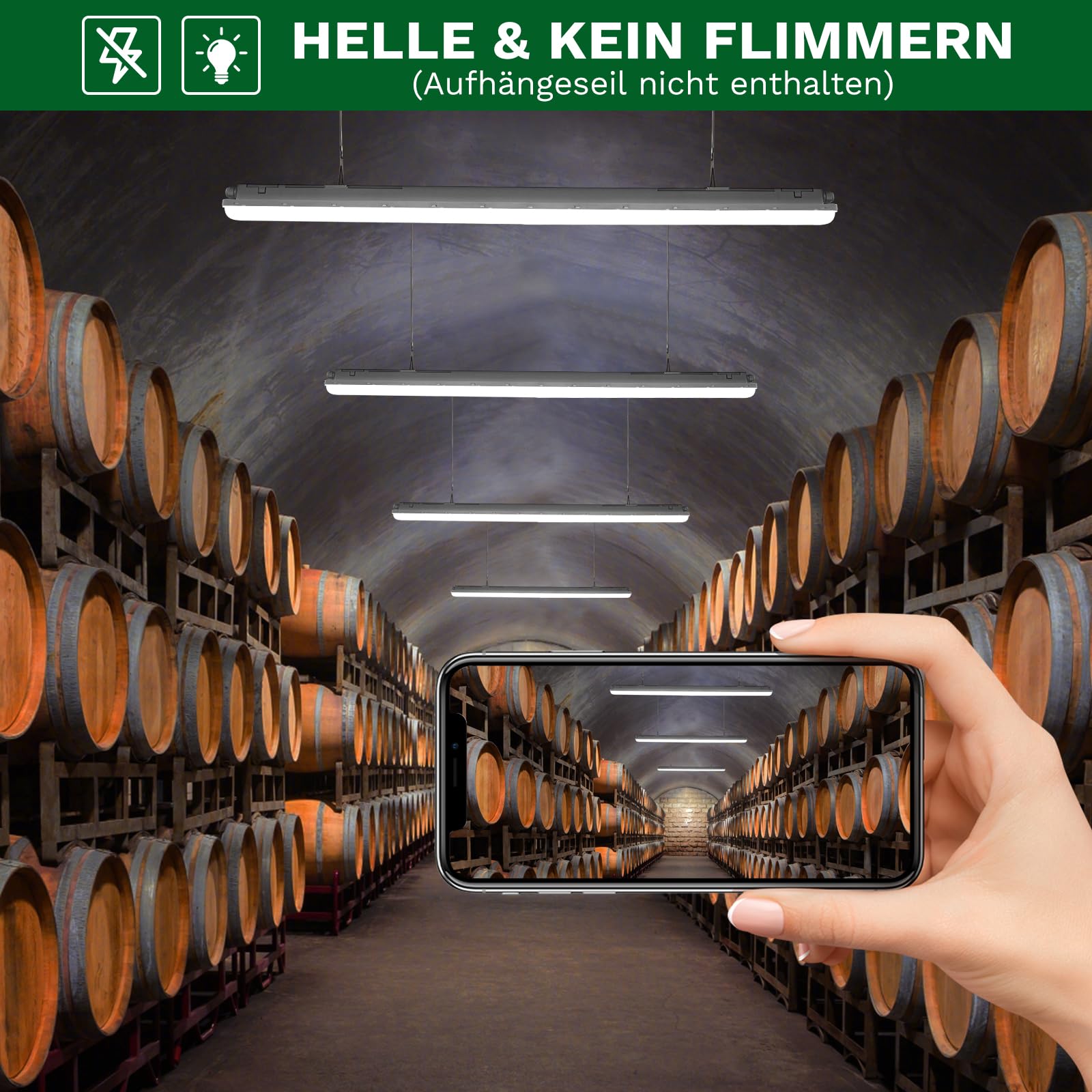 TONFFI Feuchtraumleuchte LED 120CM, 4000K Neutralweiß Feuchtraumlampe Komplett, IP65 Verknüpfbar Kellerlampe für Garage Werkstatt Büro