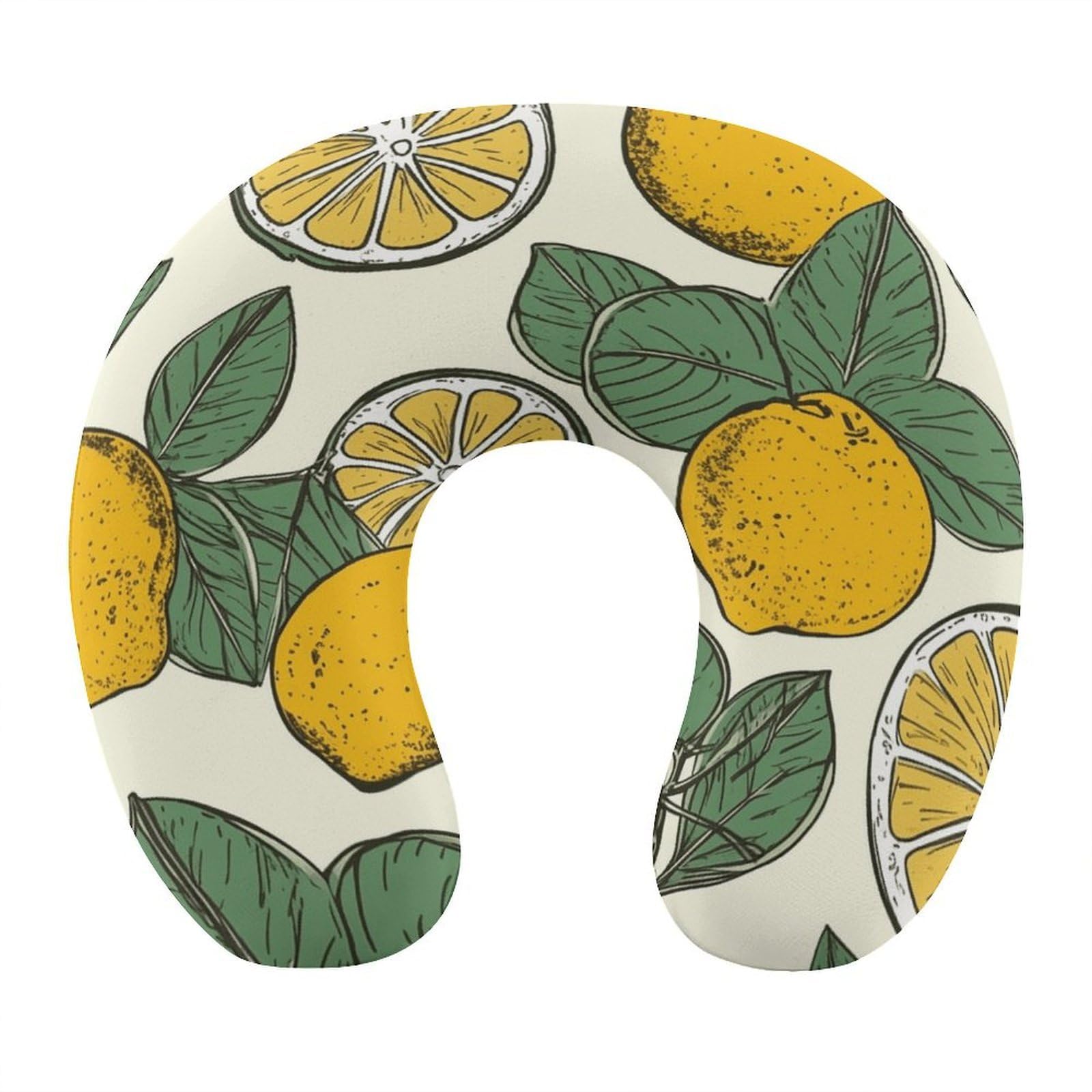 LZQPOEAS Lemon Fruit Pattern Neck Pillow U Shaped Travel Pillow Comfortable Memory Foam Pillow Portable Neck Support Lightweight Headrest for Airplane Car Home Office Sleeping Traveling