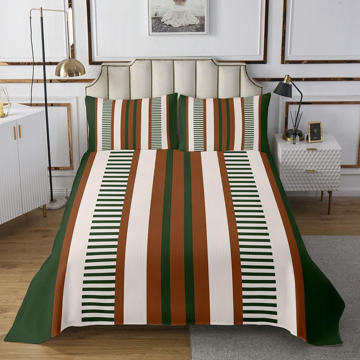 jejeloiu Modern Striped Bedspread Queen Size Geometric Coverlet Set Black Blue Quilted Coverlet for All Season with 2 Pillowcases Gradien Microfiber Lightweight