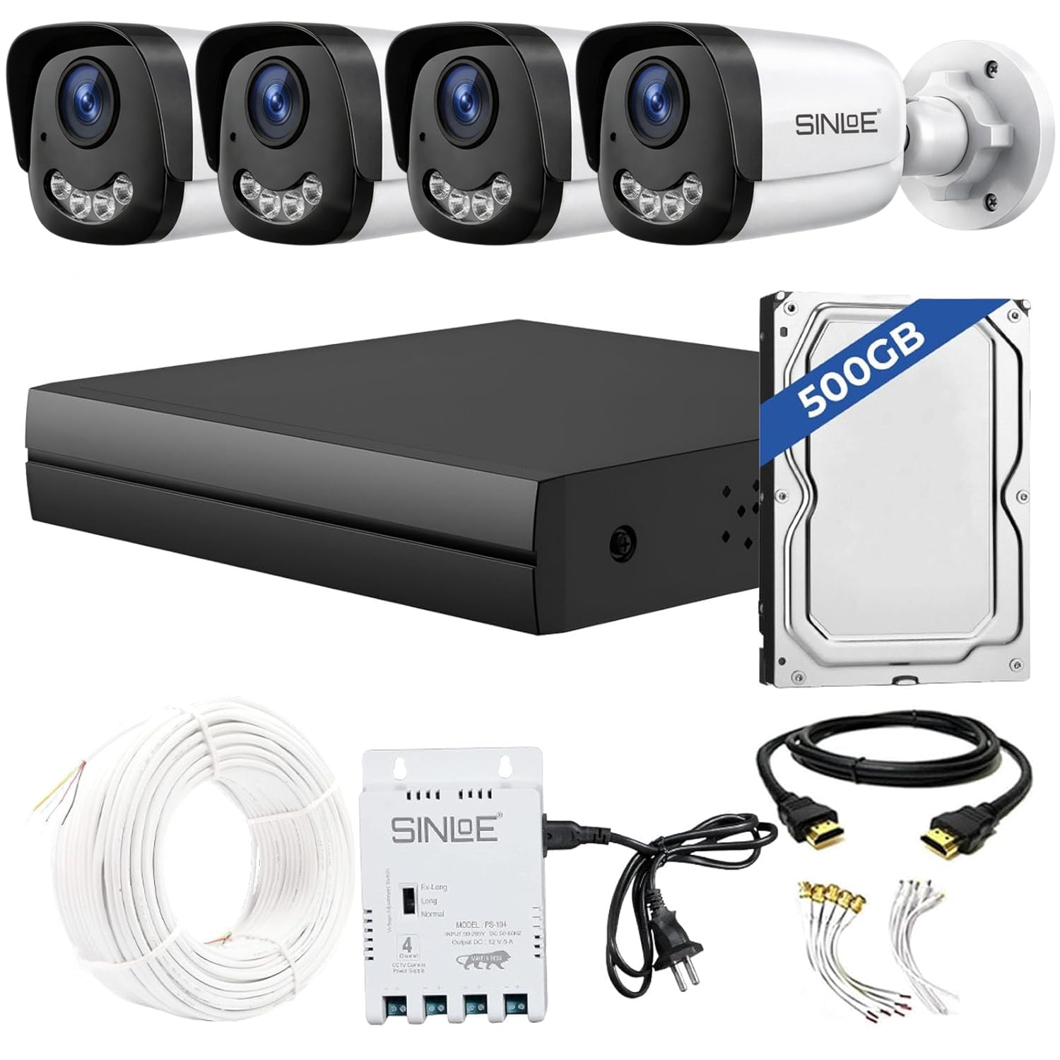 SINLOE 4 Channel 1080P Full HD DVR 2MP Night Color Outdoor Bullet 4 Pcs, 500GB Hard Disk + Motion Alert + Night Vision Full Combo Set-image-31