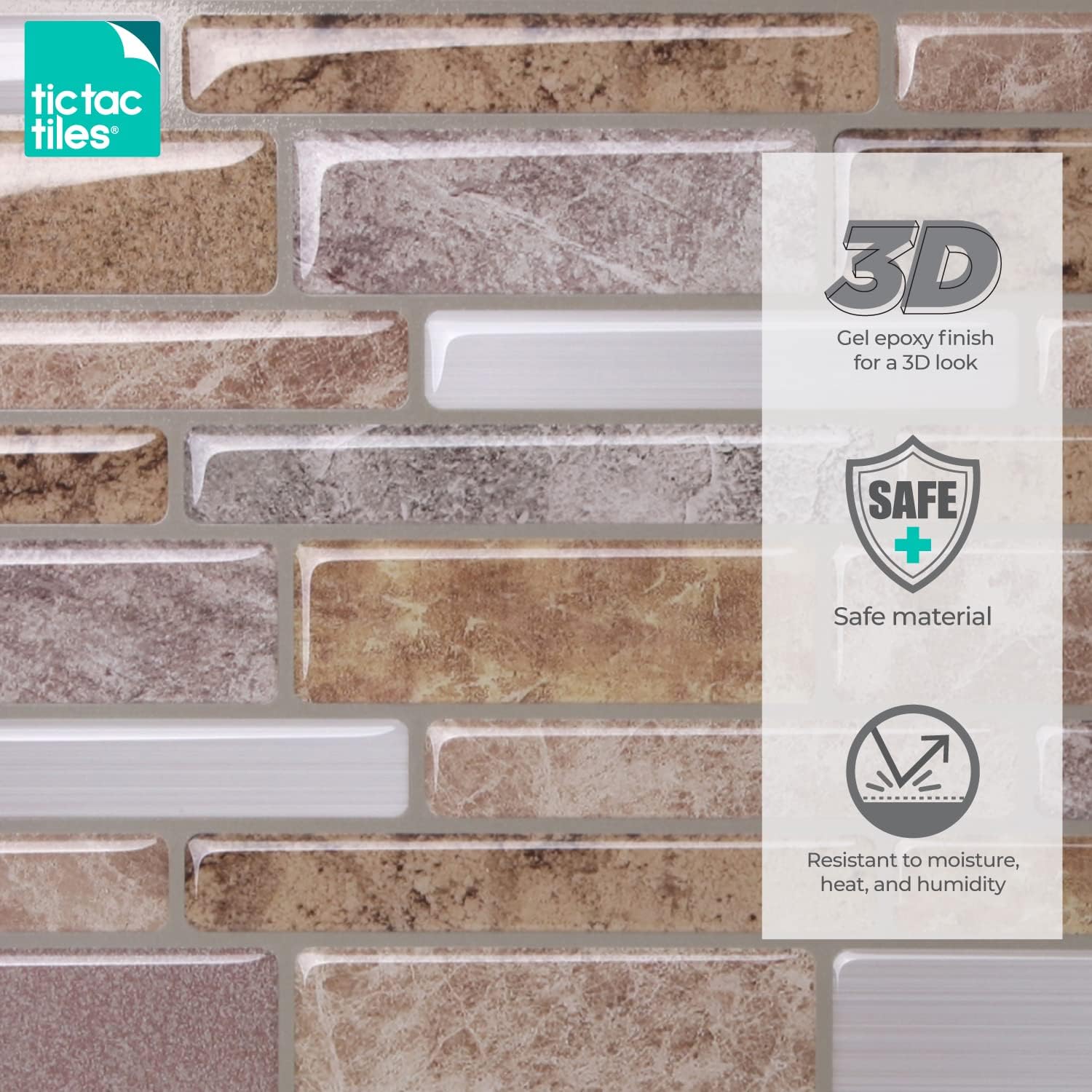 Tic Tac Tiles Peel and Stick Self Adhesive Removable Stick On Kitchen Backsplash Bathroom 3D Wall Sticker Wallpaper Tiles in Polito Designs (10 Sheets, Fresco)