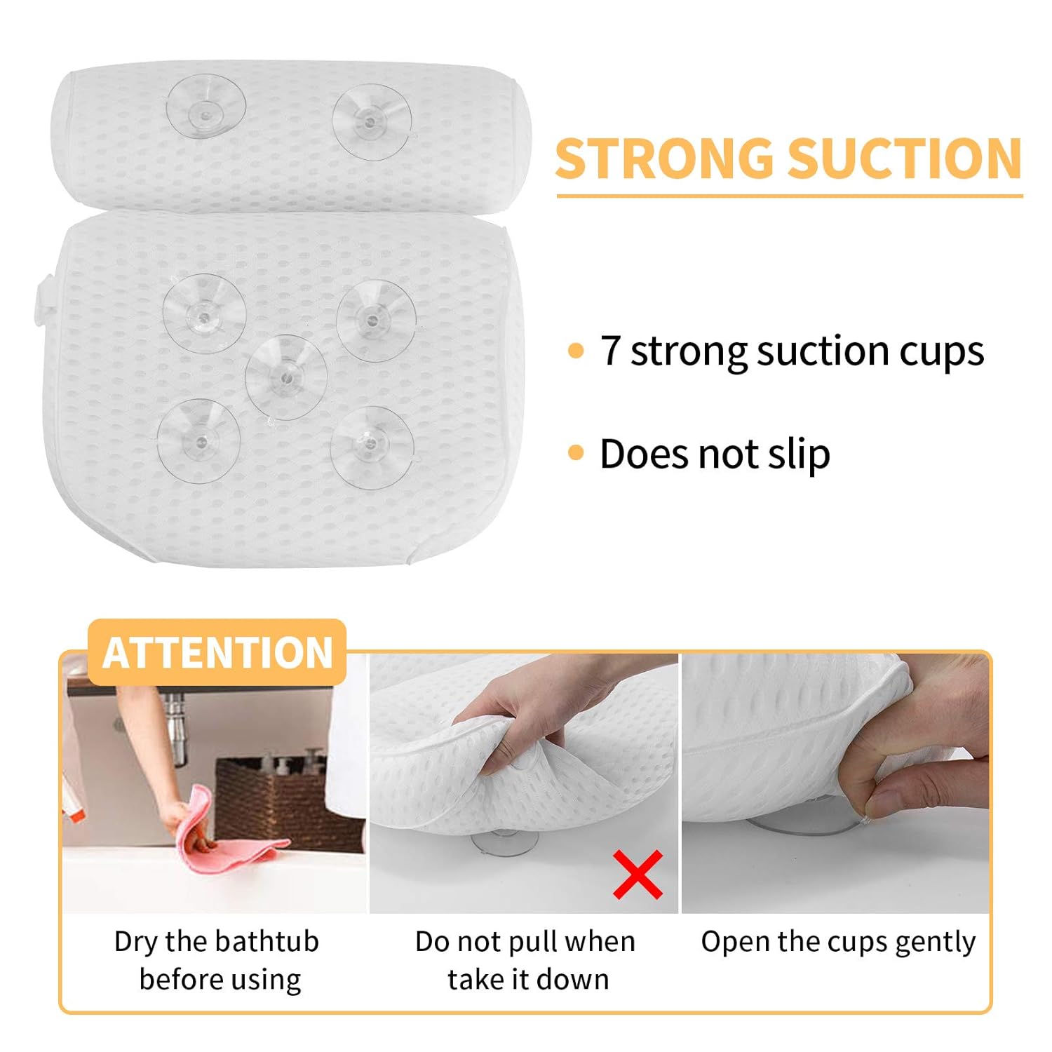 Bath Pillow, Bath Pillows for Tub With 7 Suction Cups 4D Air Mesh Non-slip Soft Support the Head Neck Back Shoulders Suitable for Hot Tubs Massage Bathtubs and Home Spa : Beauty