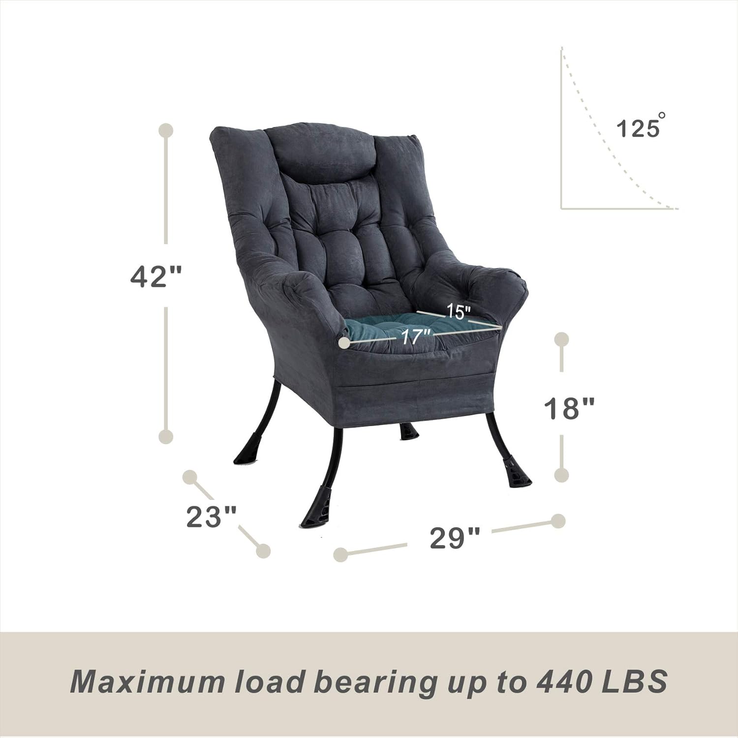 Explore Land Living Room Single High Back Lazy Chair Modern Upholstered Accent Chair (Dark Grey) : Home & Kitchen