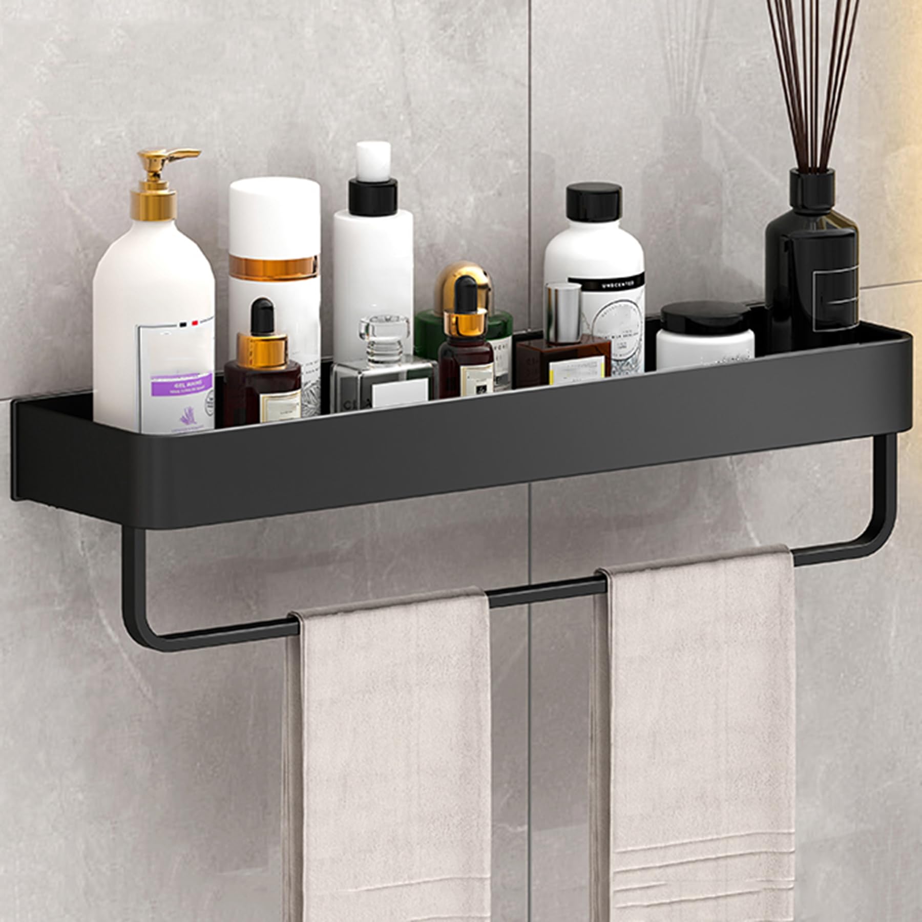 SRURLLUG Wall Mounted Shower Caddy 2 Pack No Drilling Bathroom Shower Shelves Rustproof Meatl bathroom organizer Large Capacity