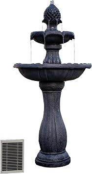 XBrand 44" Solar Powered Outdoor Fountain, Elegant 2-Tier Cascading Water Feature, Fiberglass Resin Garden & Patio Fountain with Solar Panel - Black