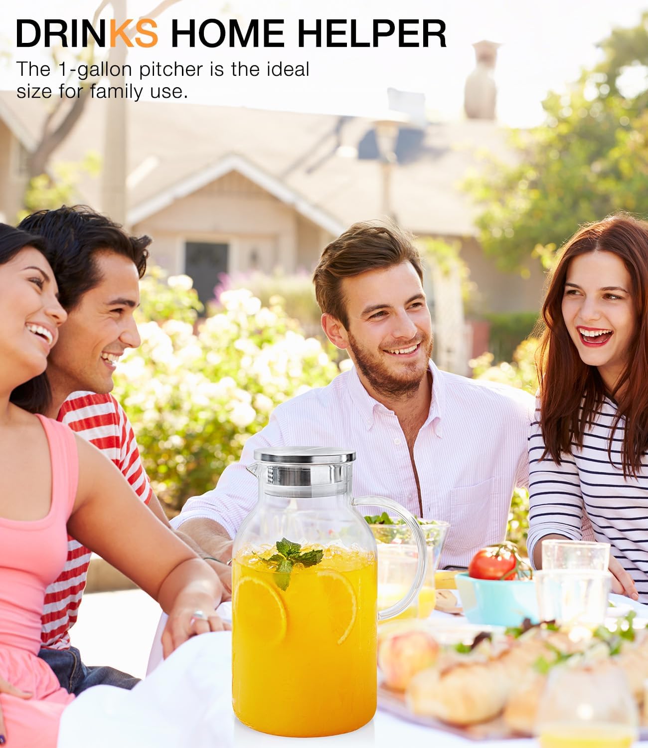 LUNA&amp;MANTHA (ルナ&amp;マンサ) 1ガロン ガラスピッチャー 蓋と注ぎ口付き 122オンス ウォーターピッチ